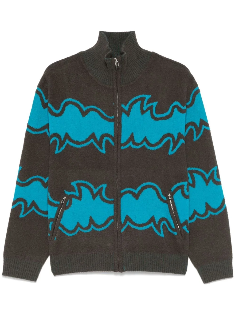 jacquard zip-up cardigan - 1