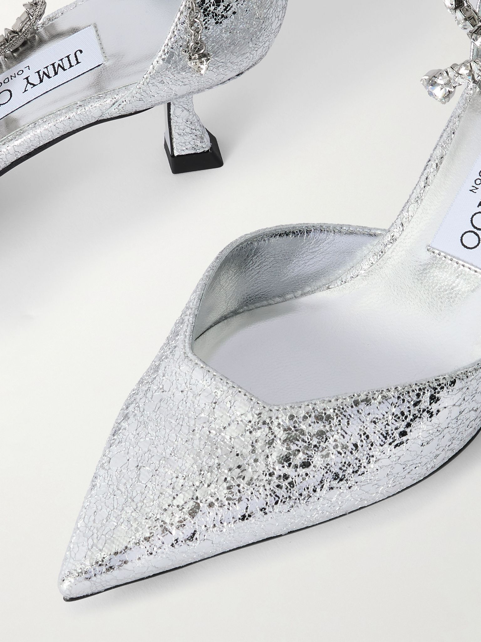 Stevie 50 crystal-embellished metallic crinkled-leather pumps Silver - 4