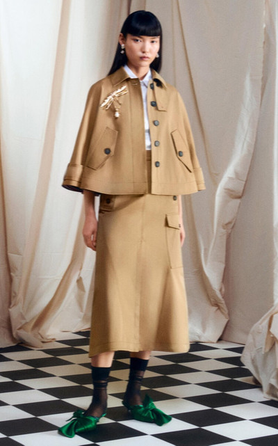 Erdem Cropped Cotton Trench Coat Cape neutral outlook