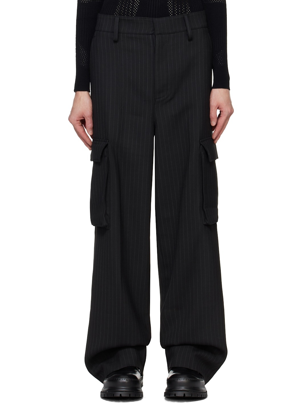 Black Office Pinstripe Tailored Trousers - 1