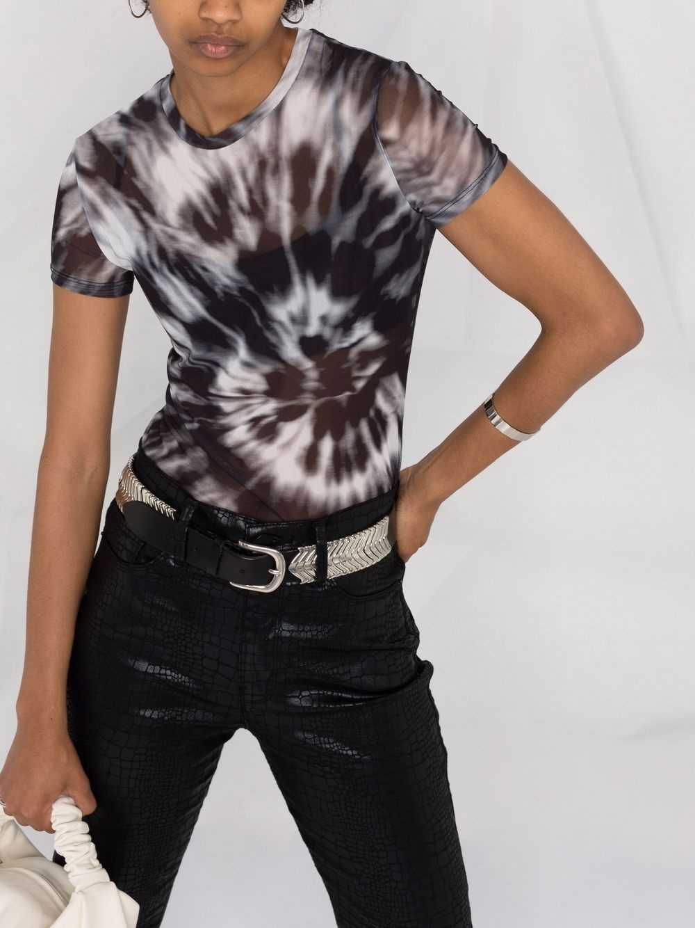 tie dye-print semi-sheer T-shirt - 3