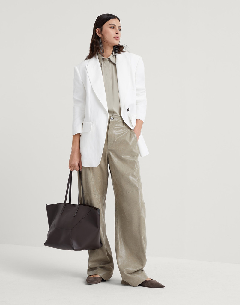 Stretch cotton poplin sleeveless shirt with shiny trim 5