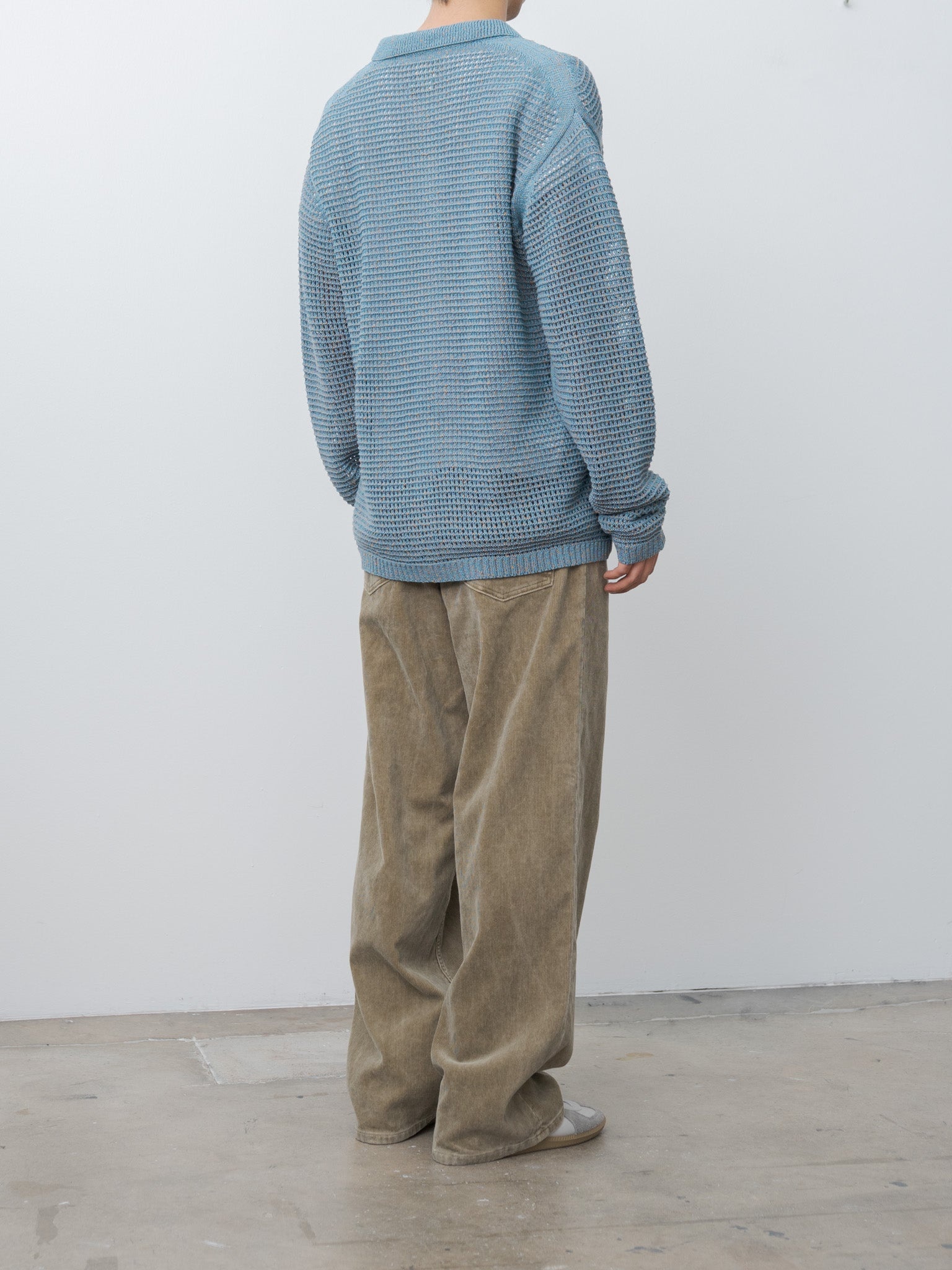 Mesh Knitted Shirt Cardigan - Blue - 4