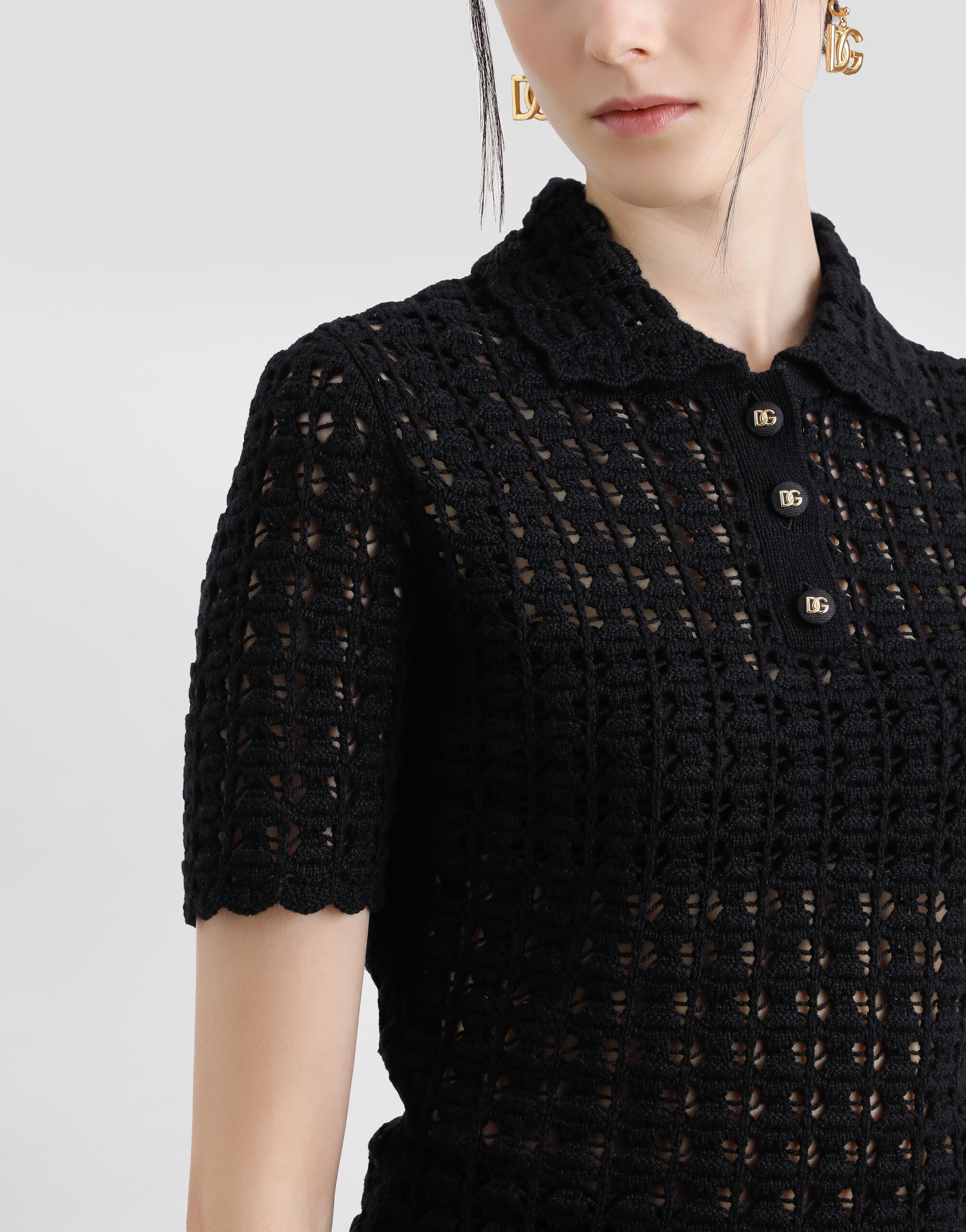 Wool lace-stitch polo-shirt - 5