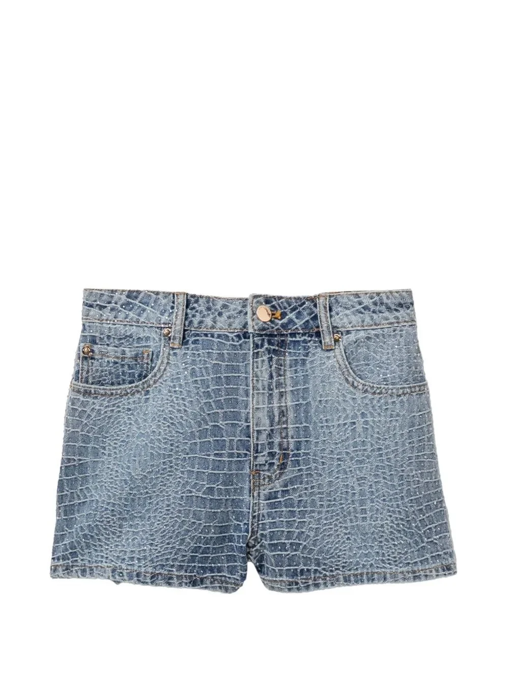Croc Effect Denim Shorts - 1