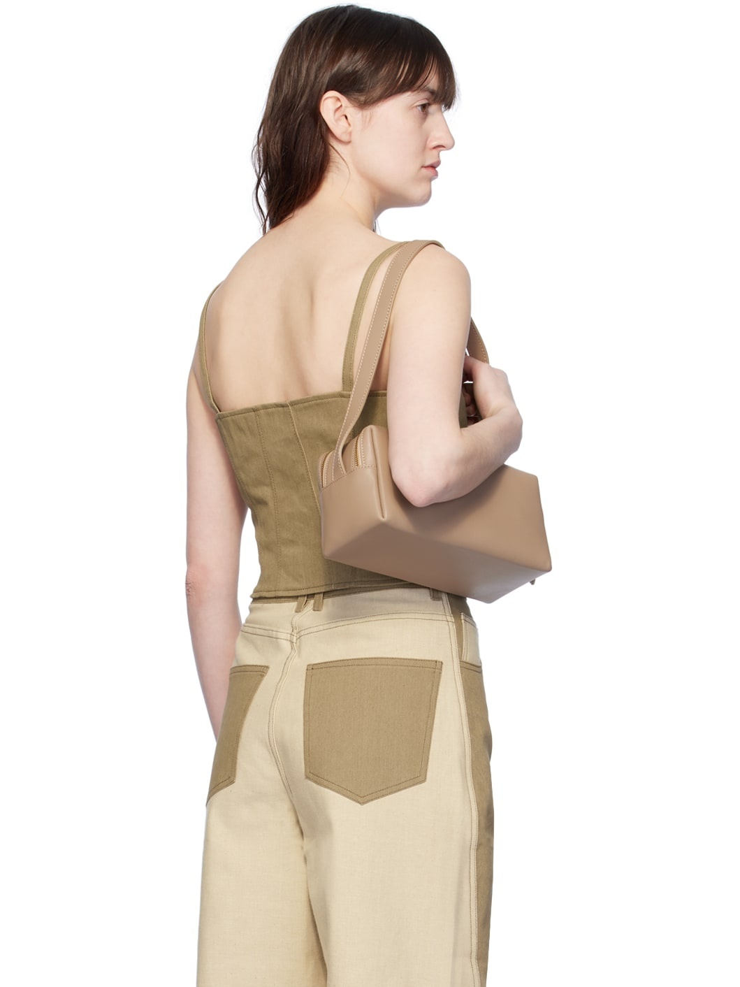 Khaki Paneled Denim Camisole - 3