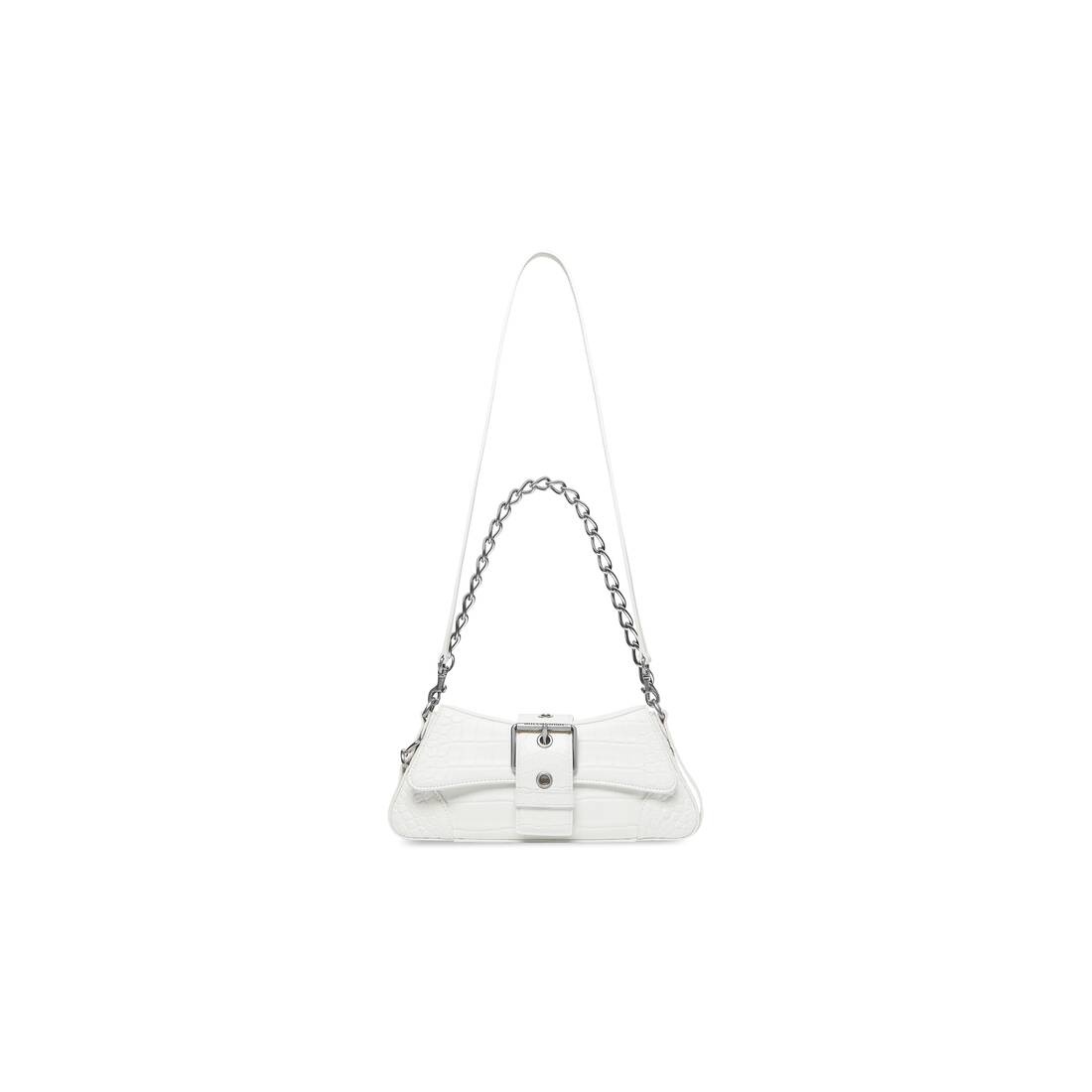 Women's Lindsay Small Shoulder Bag With Strap Crocodile Embossed in Off White 7