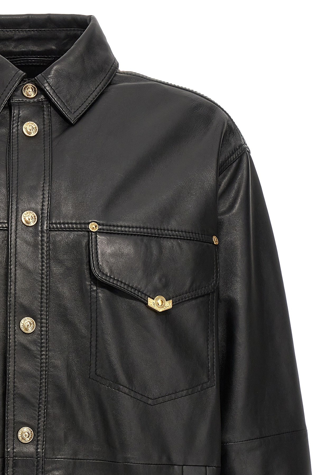 Logo button leather jacket - 4