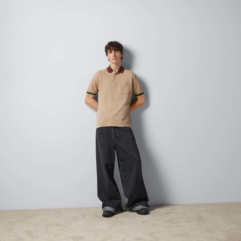 GUCCI Cotton piquet polo with Web collar outlook