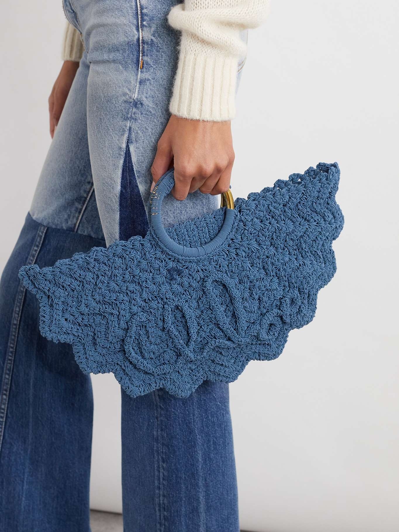 Scalloped crocheted tote Blue - 2