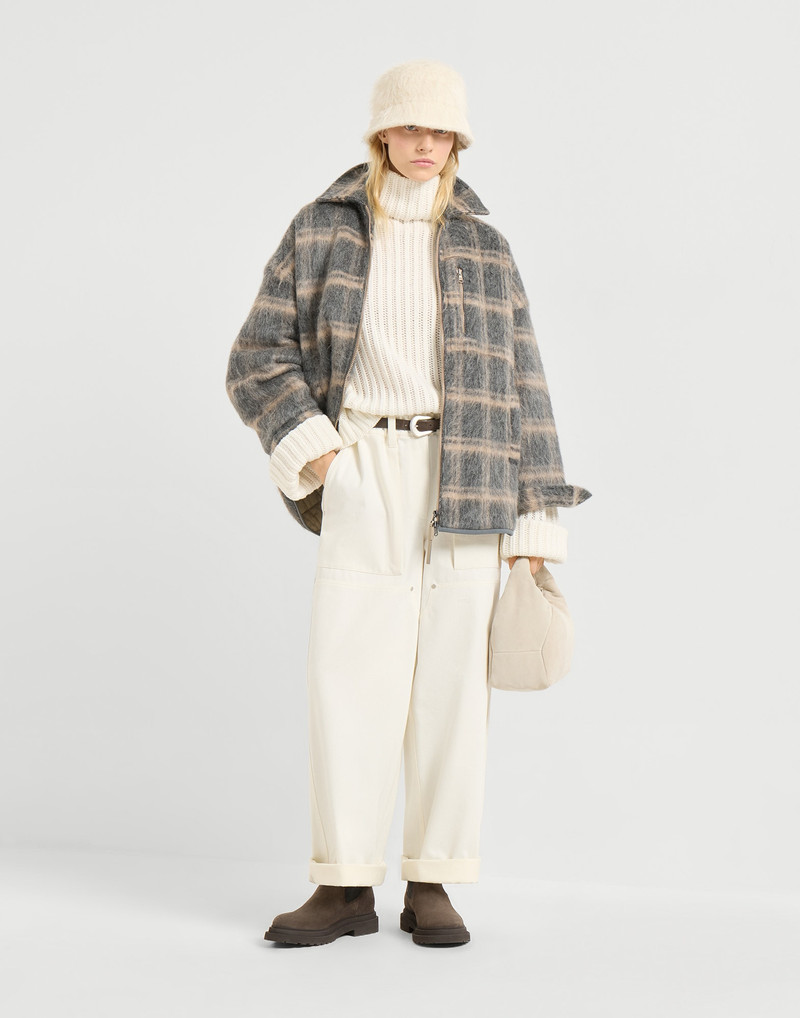 Virgin wool, mohair and cashmere jacquard check knit outerwear jacket with Thermore® padding and shi 5