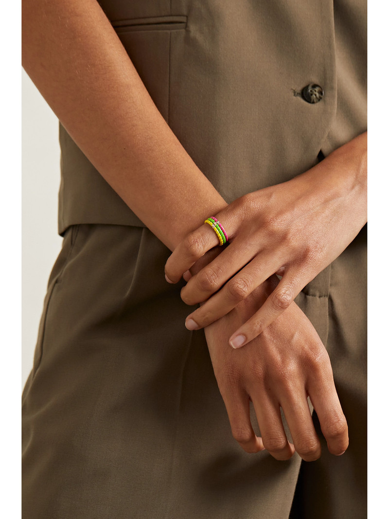 Yvonne Léon Alliance Set Of Three 9-karat Gold, Enamel And Diamond Rings outlook