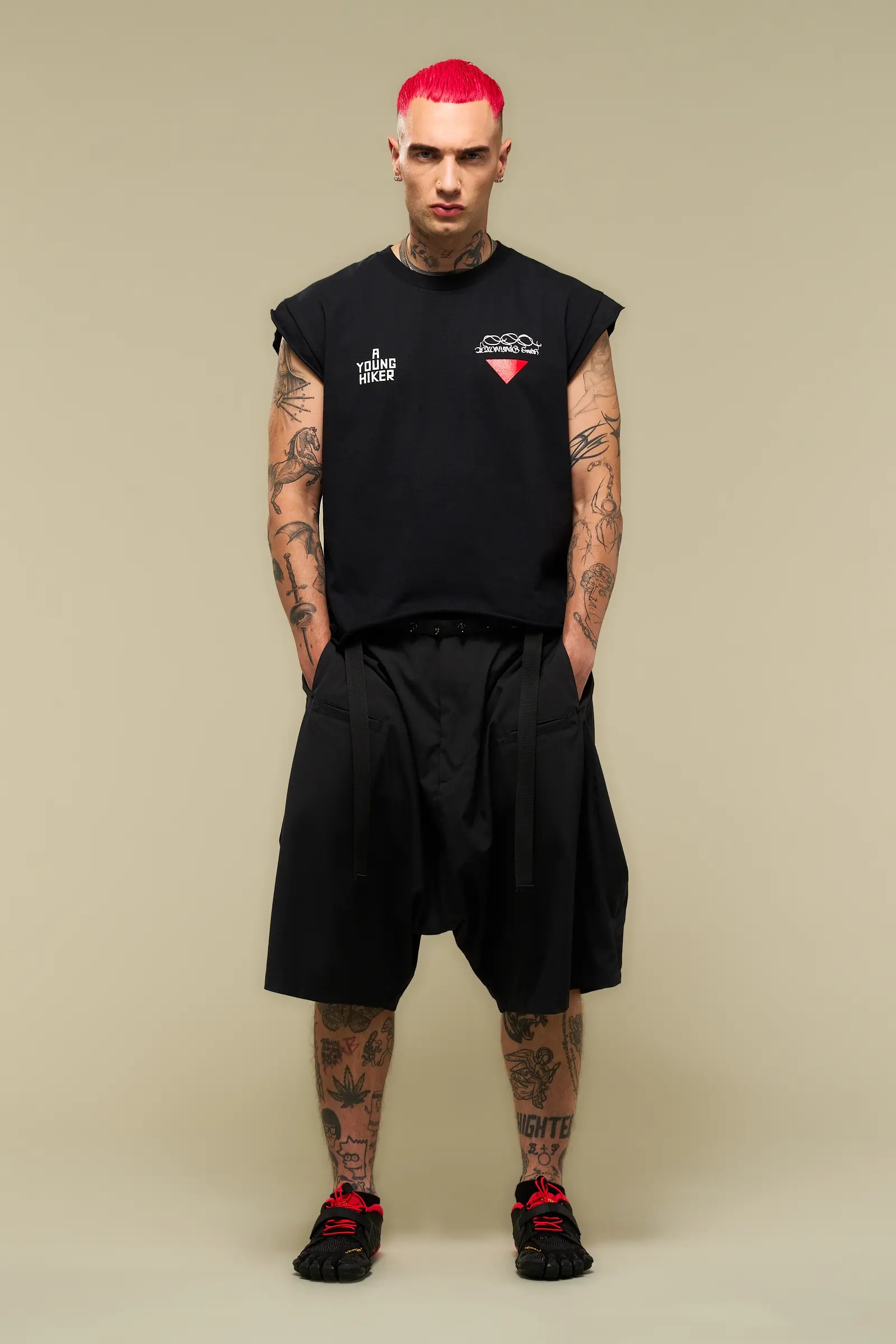 SP62-M Nylon Stretch Web Belt Short Pant Black - 14