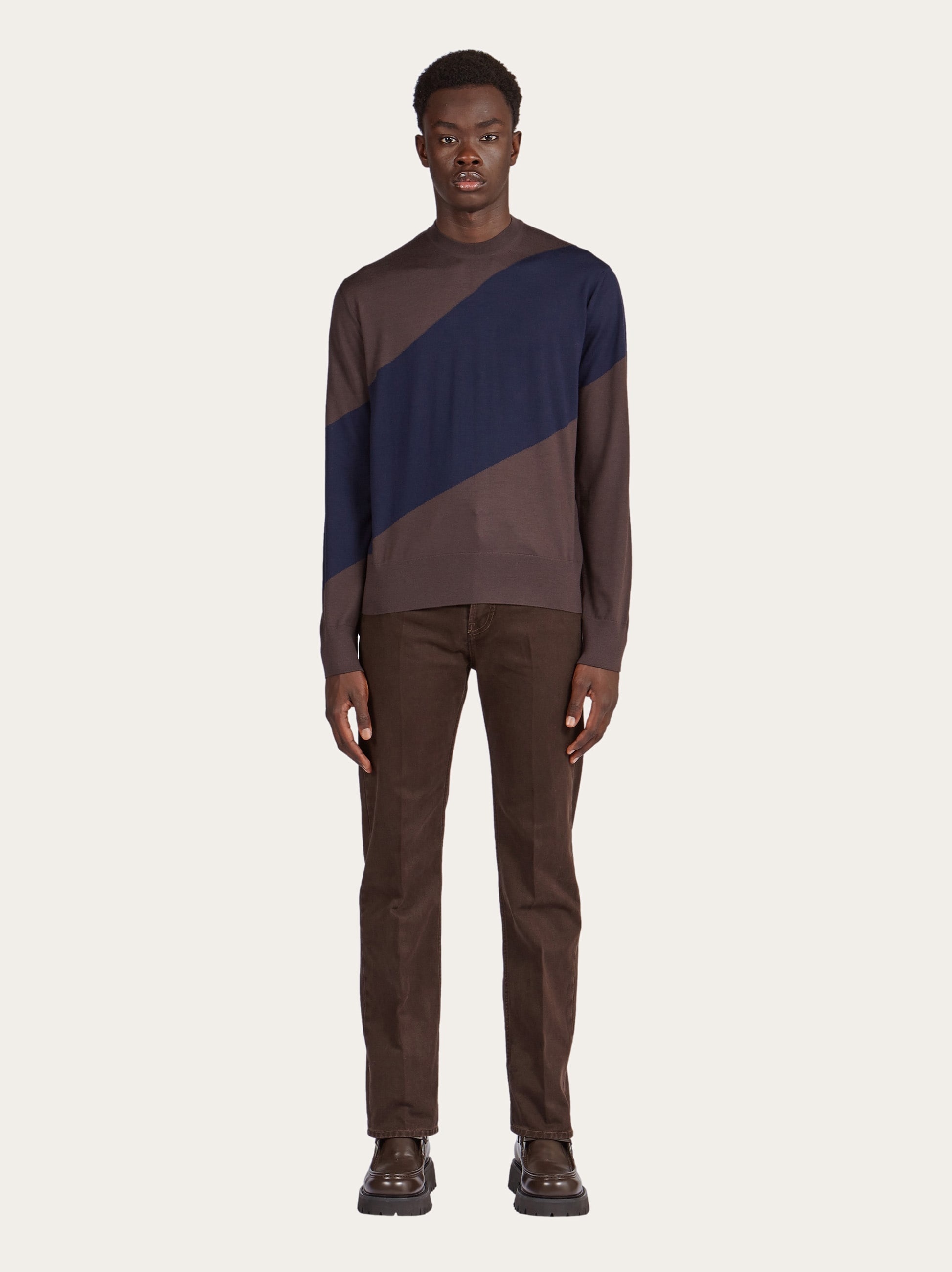 Crew neck dual tone sweater - 5