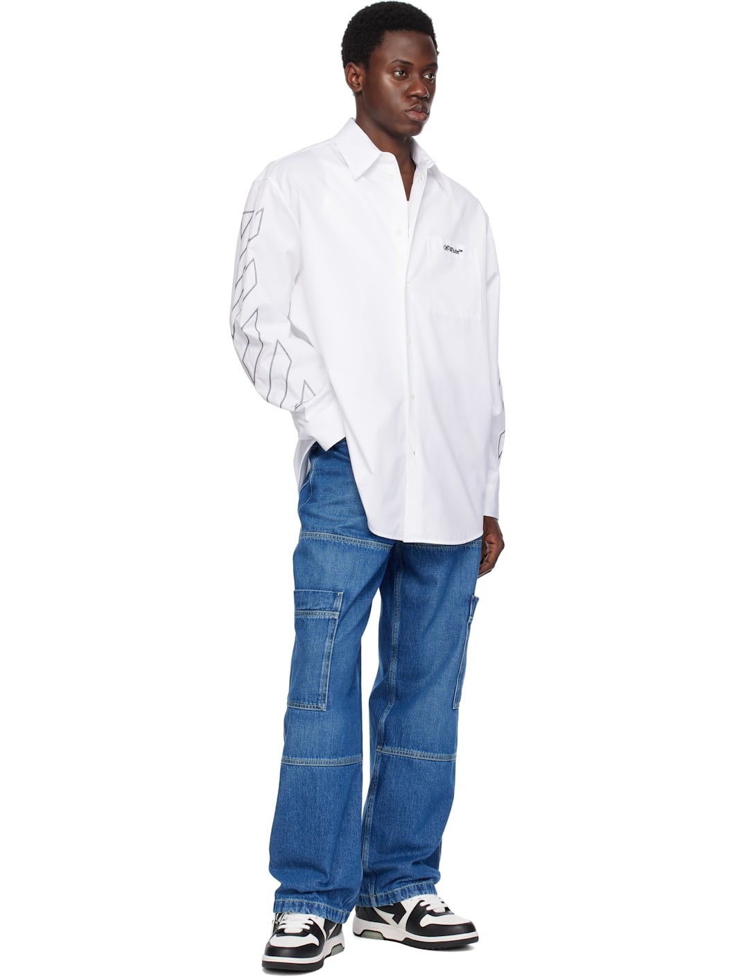 White Diag Outl Poplin Shirt - 4