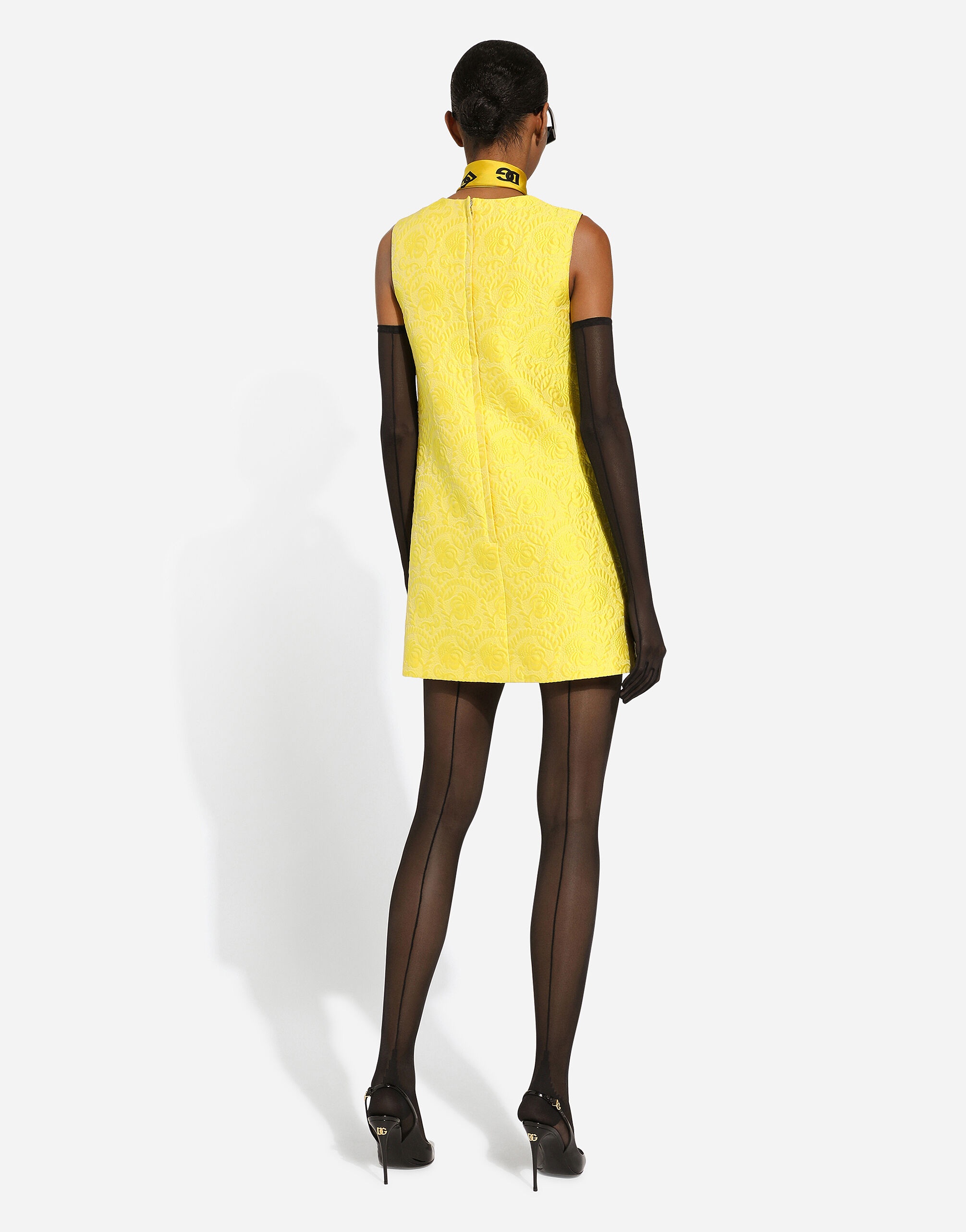 Short floral jacquard A-line dress - 3