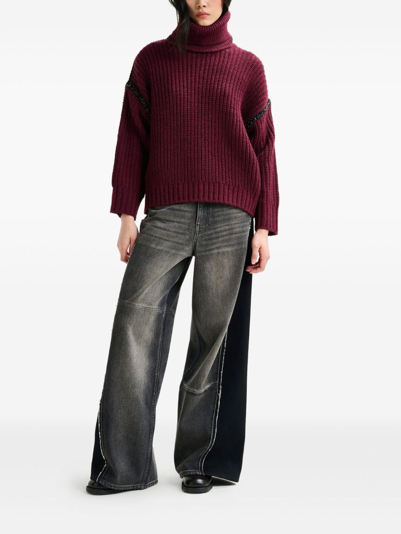 ESSENTIEL ANTWERP ribbed-knit crystal-embellishment sweater outlook