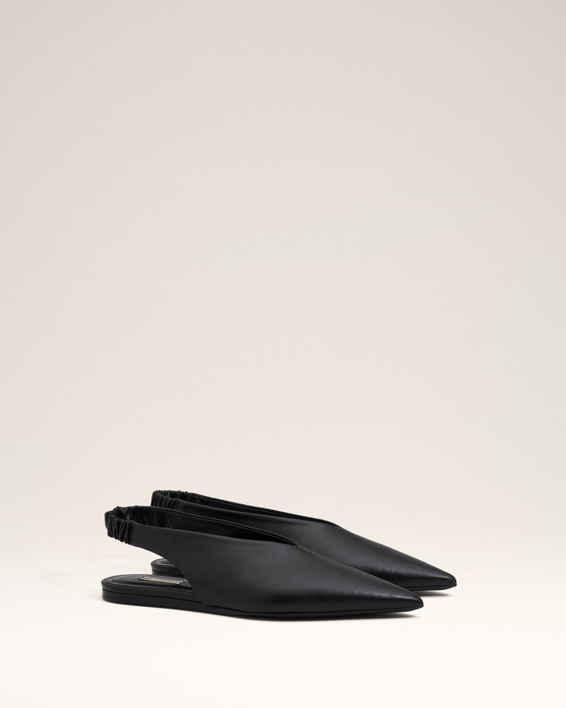 BLACK LAMB LEATHER POINTED TOE SLINGBACKS 3