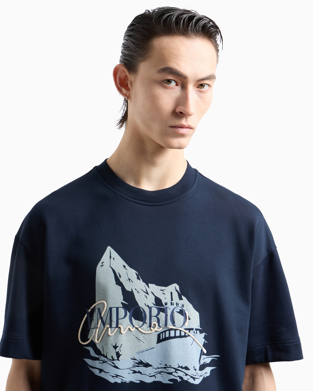 Lightweight jersey short-sleeved sweatshirt with Iceberg and logo print - 5