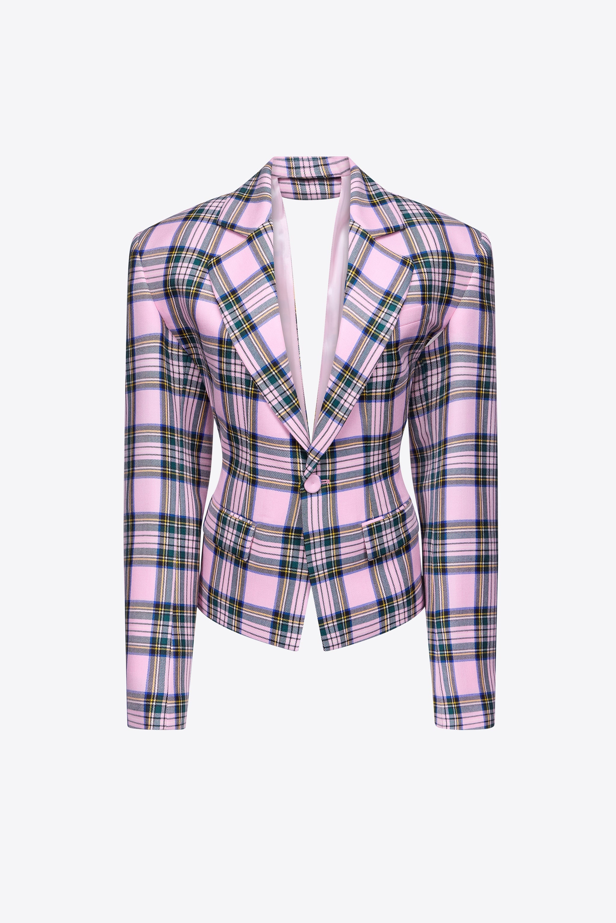 HEART DRAPED CUTOUT CHECKED BLAZER - 1