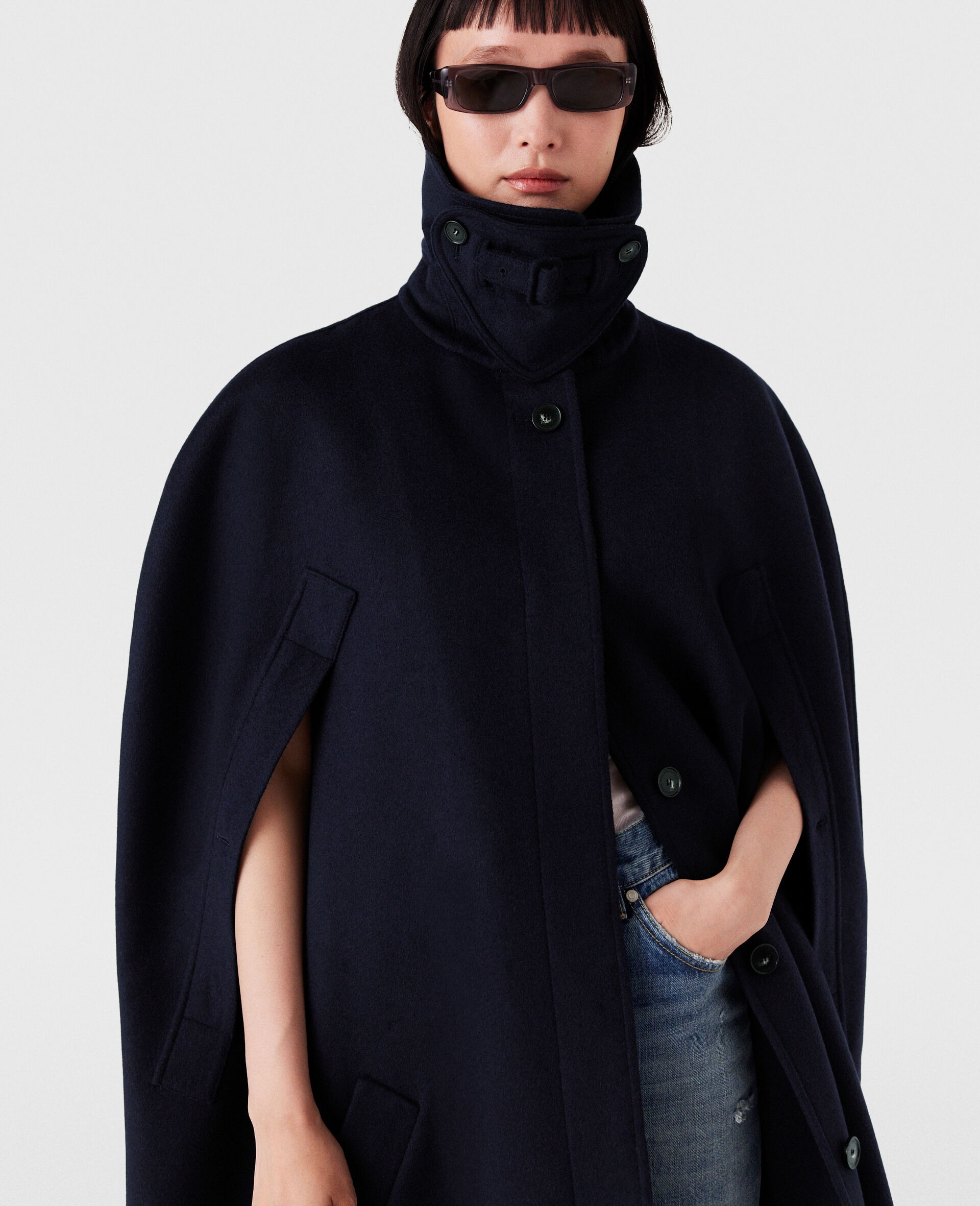High-Neck Button-Up Cape - 5
