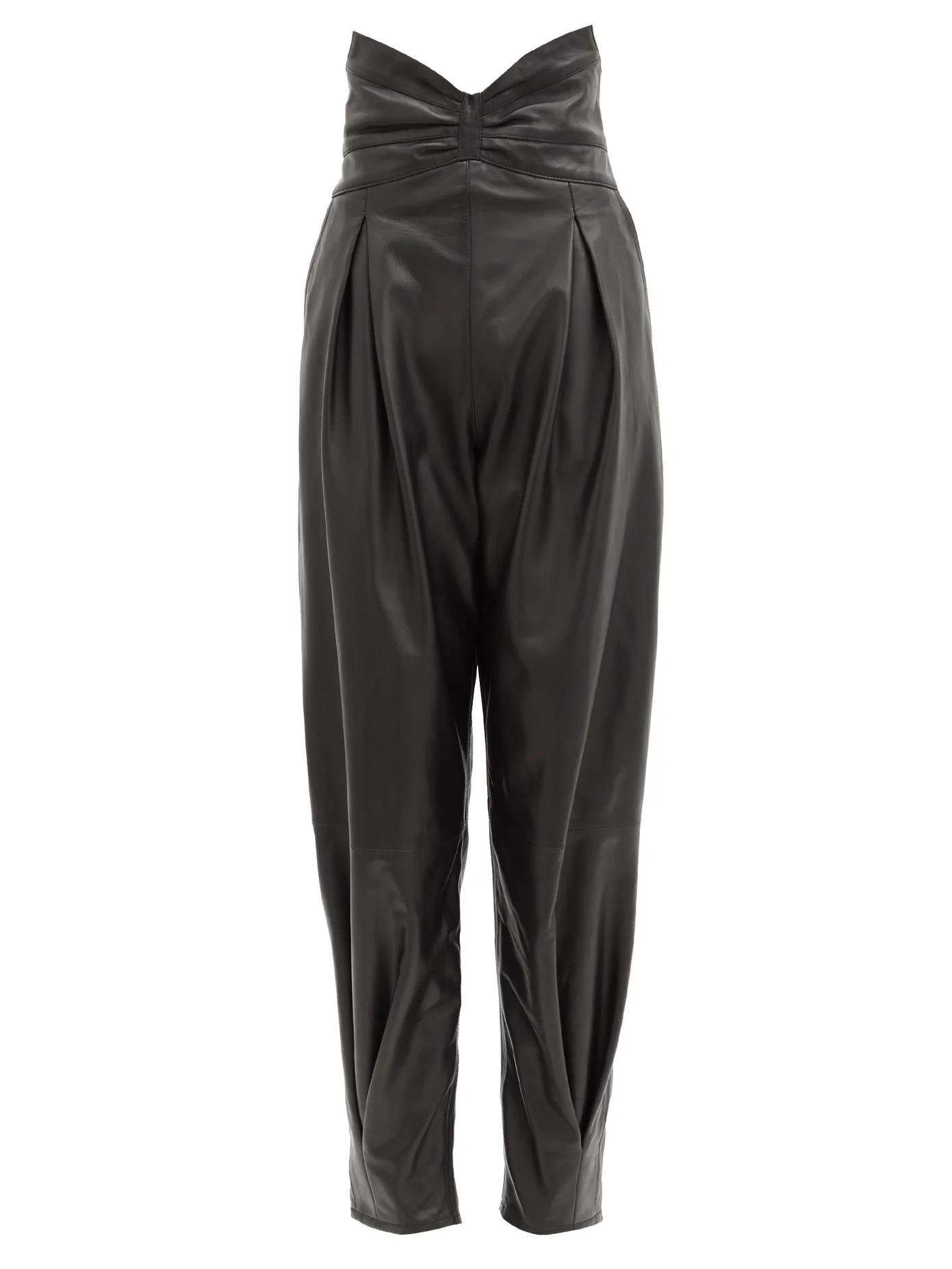 Cummerbund-waist pleated leather trousers - 1