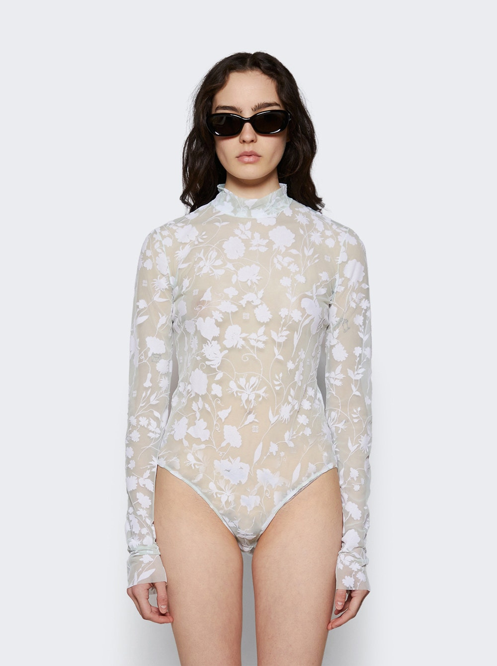 Floral Tulle Bodysuit White - 3
