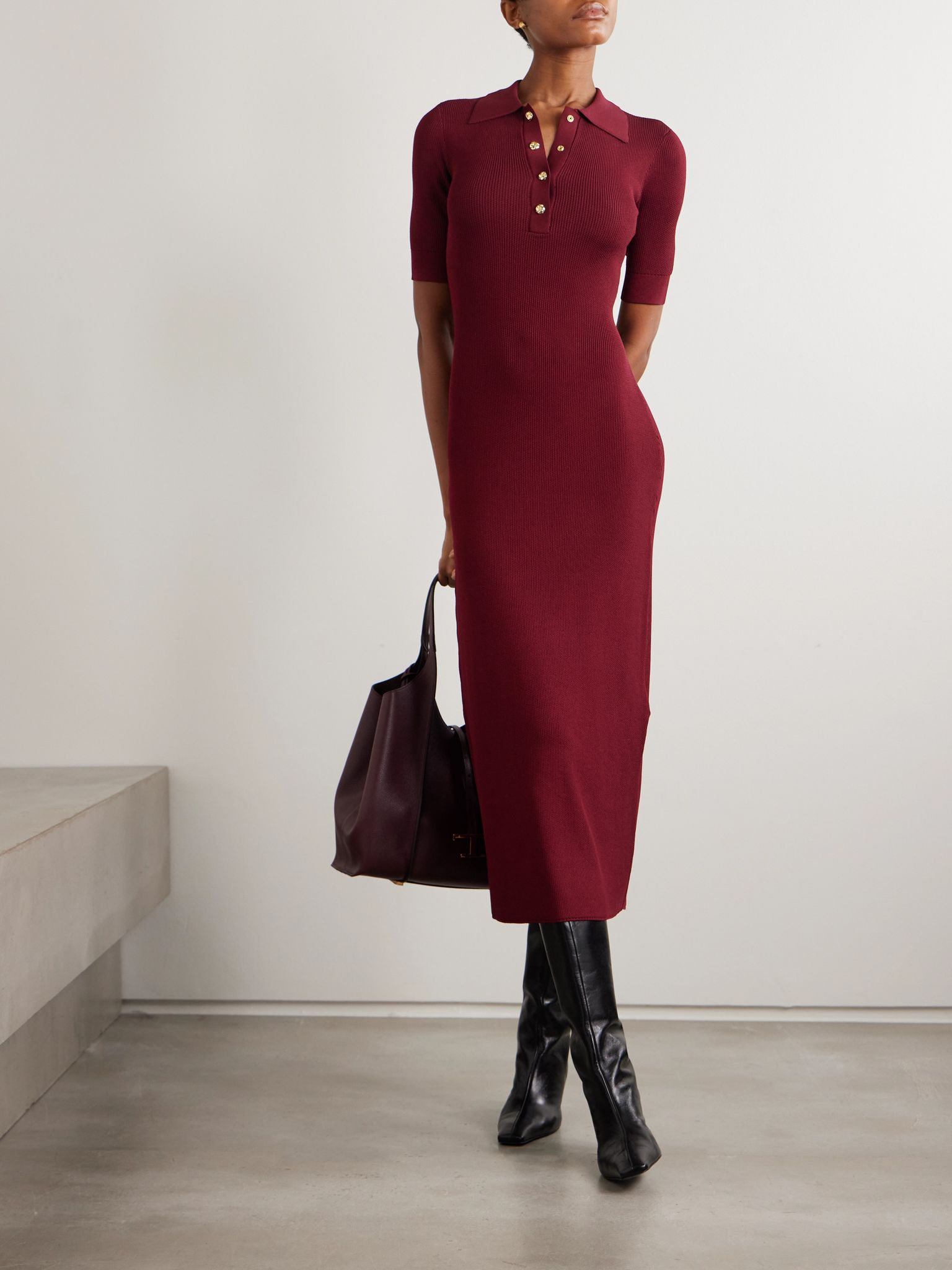 Reagan ribbed jersey midi dress Burgundy - 2