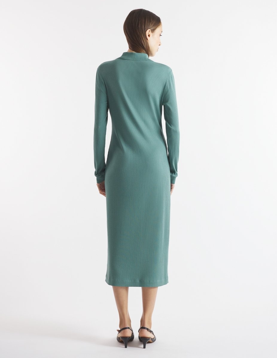FINE RIBBED LONG SLEEVES POLO DRESS - 5
