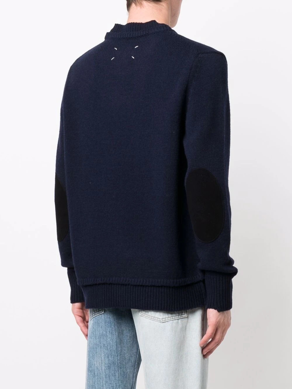 layered-collar elbow-patch distressed jumper - 4