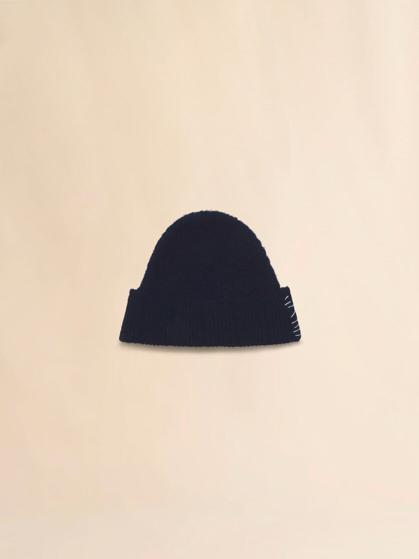 DEEP BLUE WOOL-CASHMERE BEANIE WITH MARNI MENDING - 2