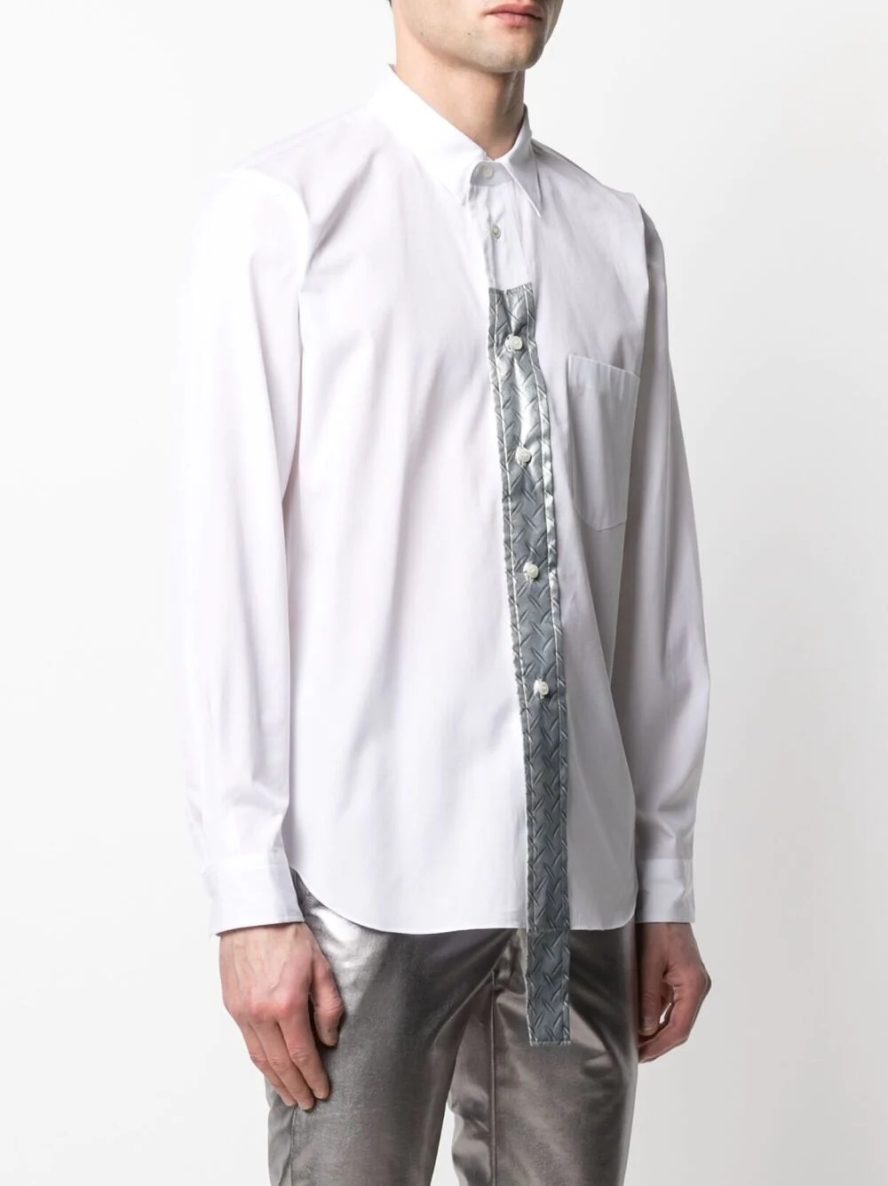 metallic-panelled cotton shirt - 3