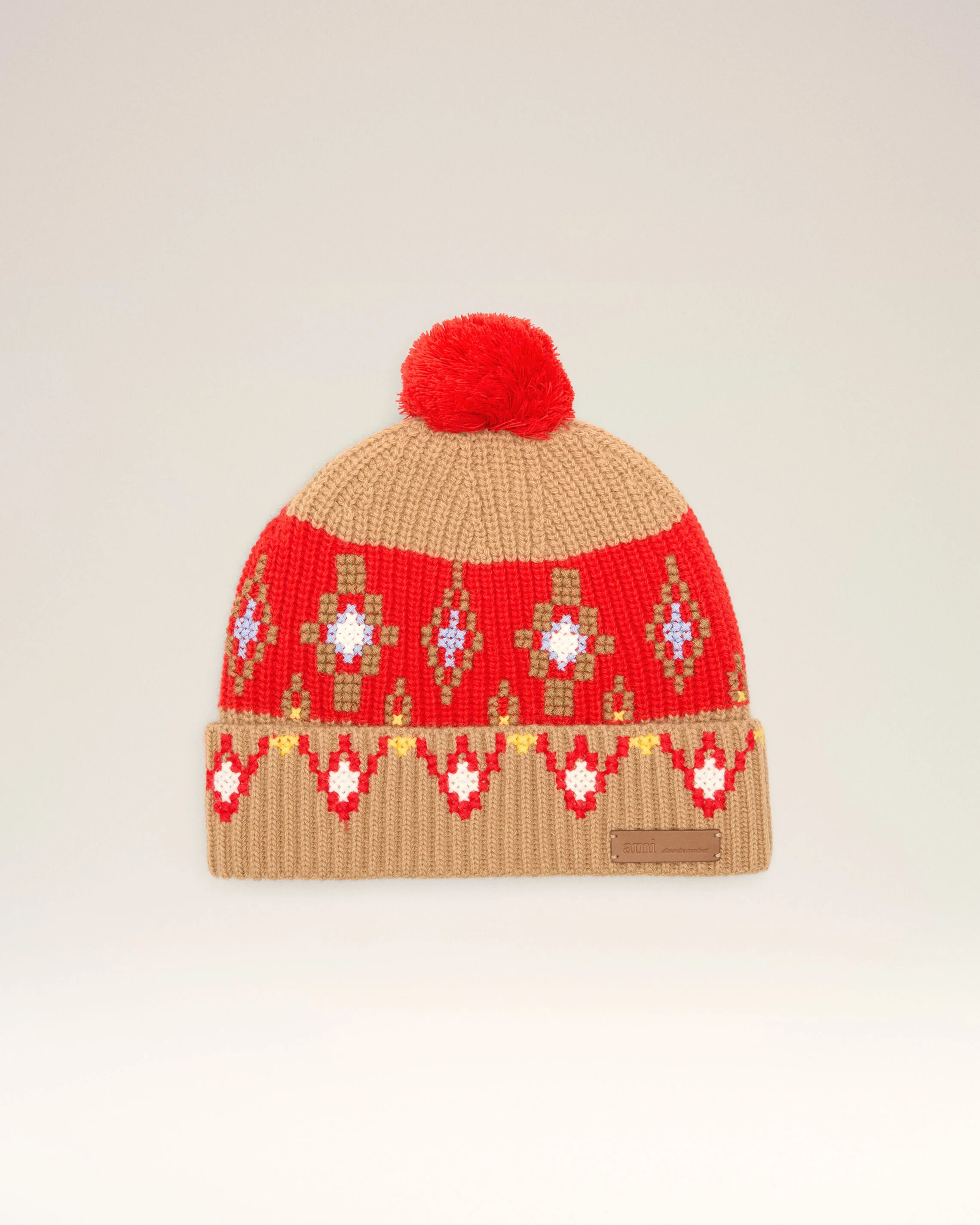 BROWN WOOL CROSS STITCH BEANNIE - 1