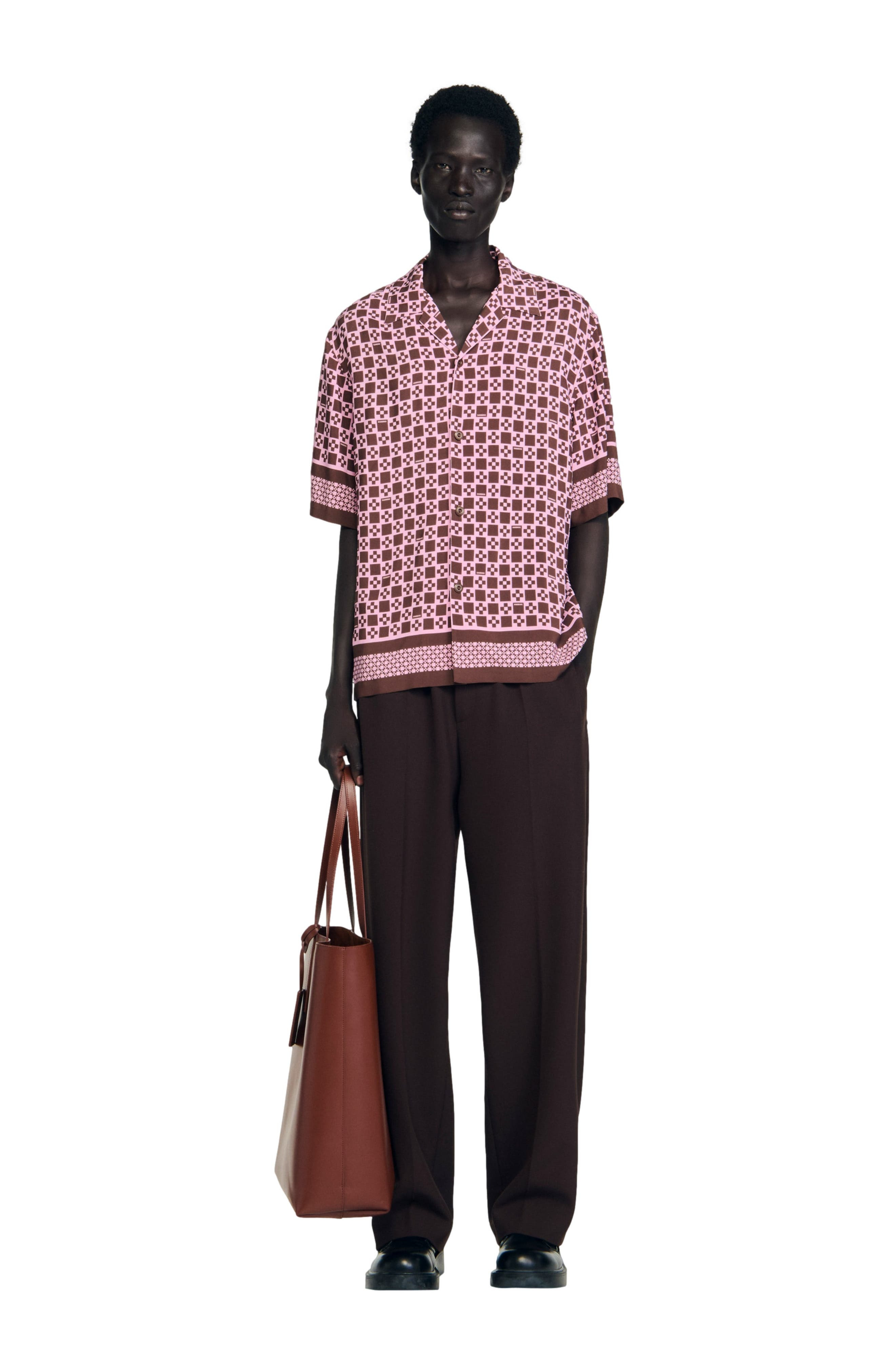 SANDRO Square Cross motif flowing blouse in Baby Pink at Nordstrom - 6