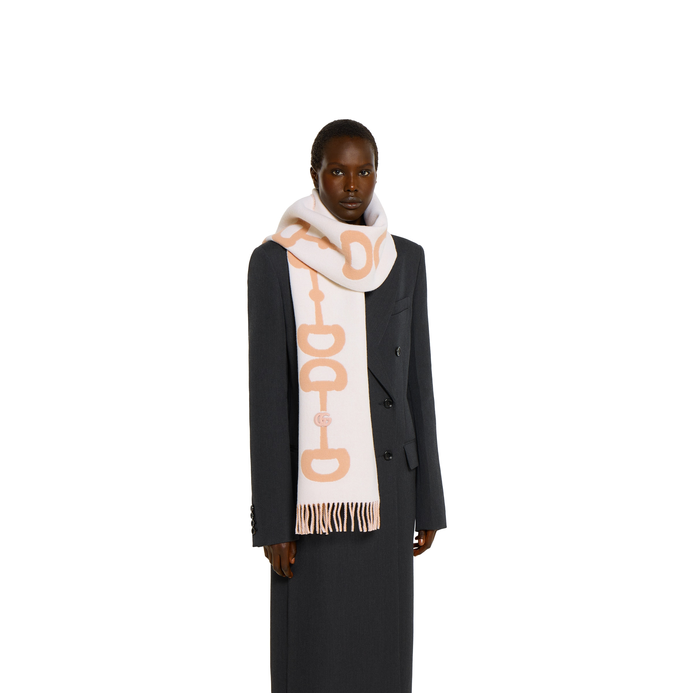 Wool cashmere scarf with intarsia - 3