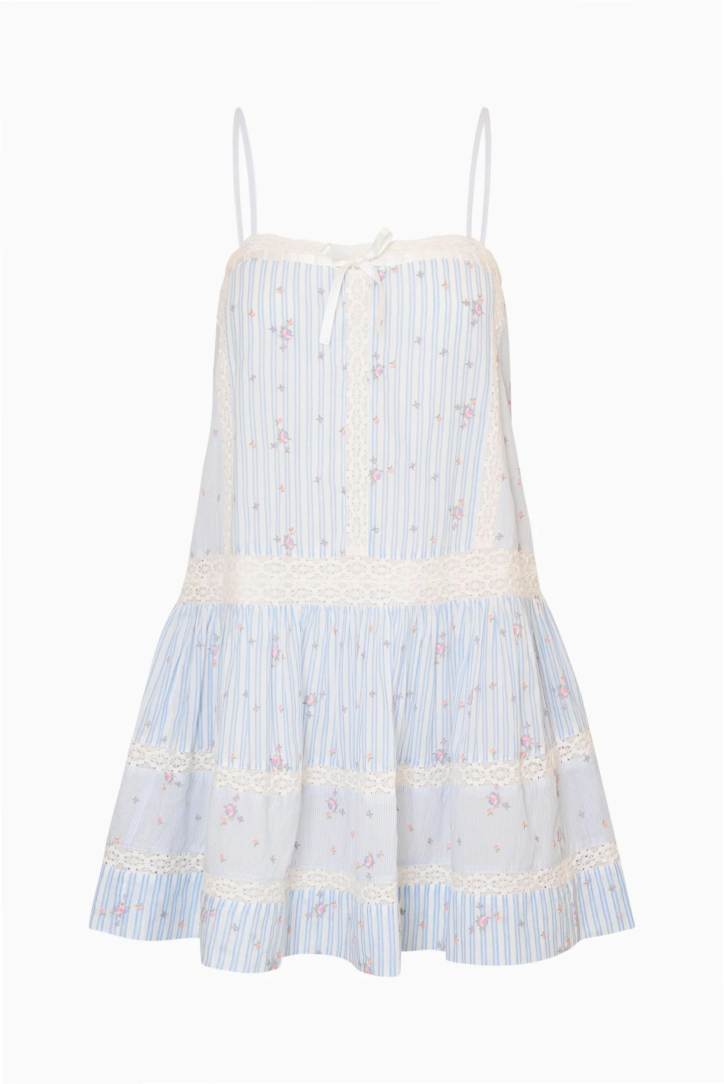 Vionett Cotton Floral Stripe Mini Dress - 1