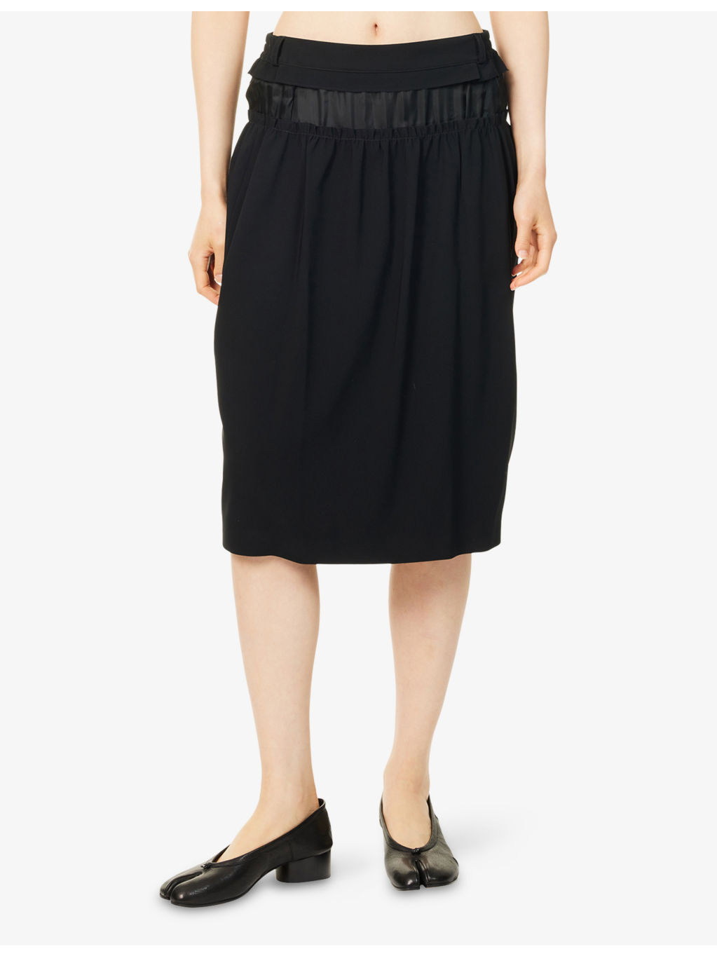 Satin-Waistband Regular-Fit Stretch-Woven Midi Skirt - 3