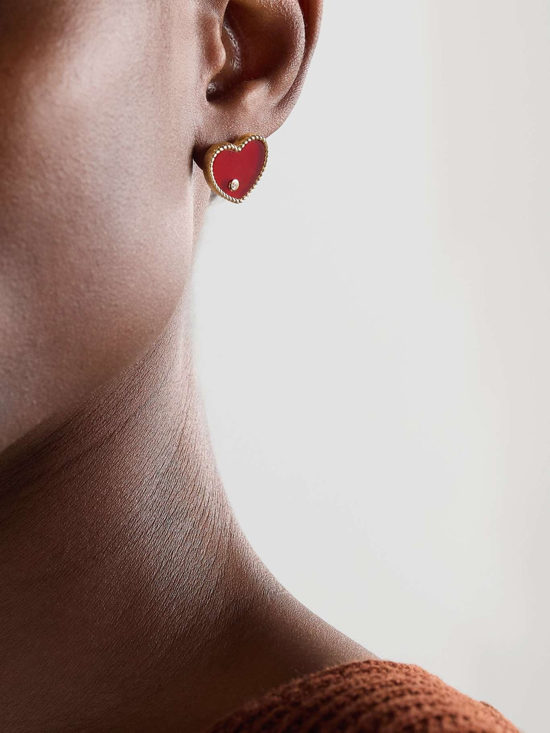 Yvonne Léon Cœur 9-karat gold, agate and diamond earrings Red outlook