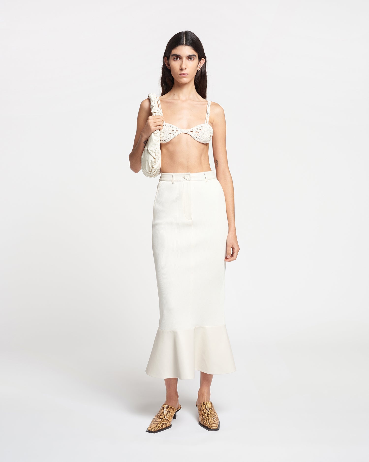 Leather-Trimmed Ribbed-Jersey Skirt - 2