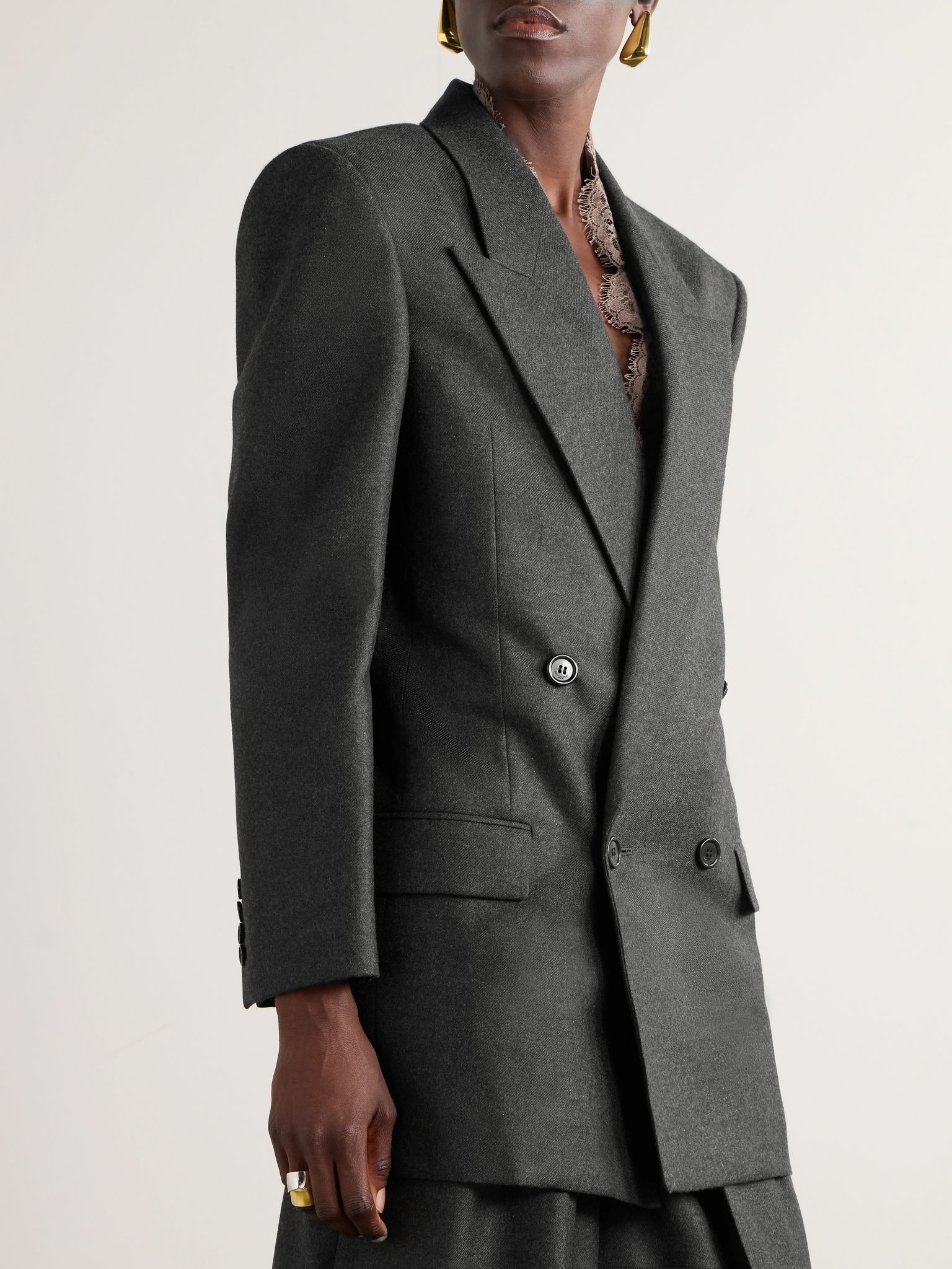 Double-breasted cashmere-twill blazer Dark gray - 3