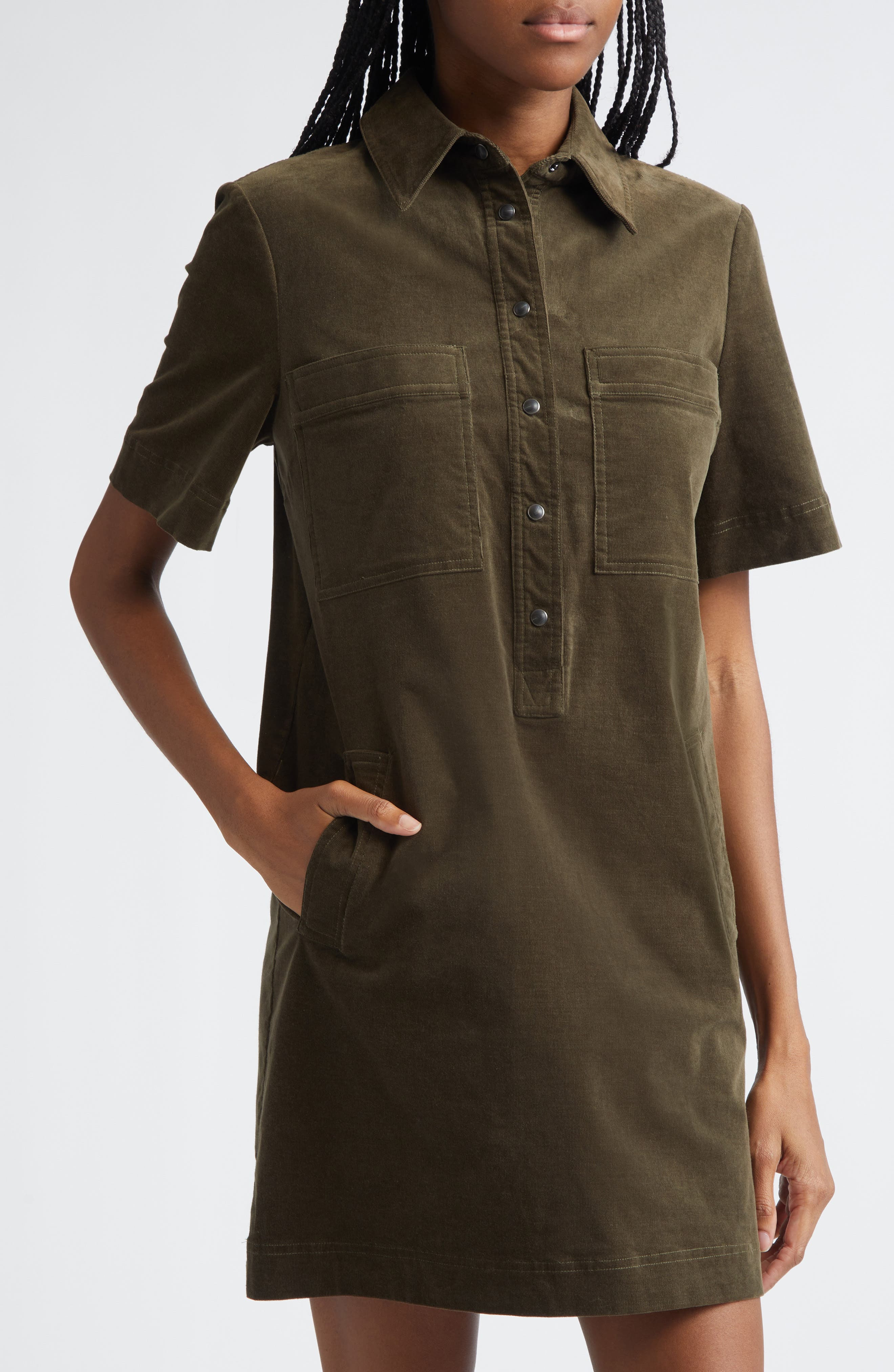 Veronica Beard Koulis Corduroy Shirtdress in Cypress at Nordstrom - 4