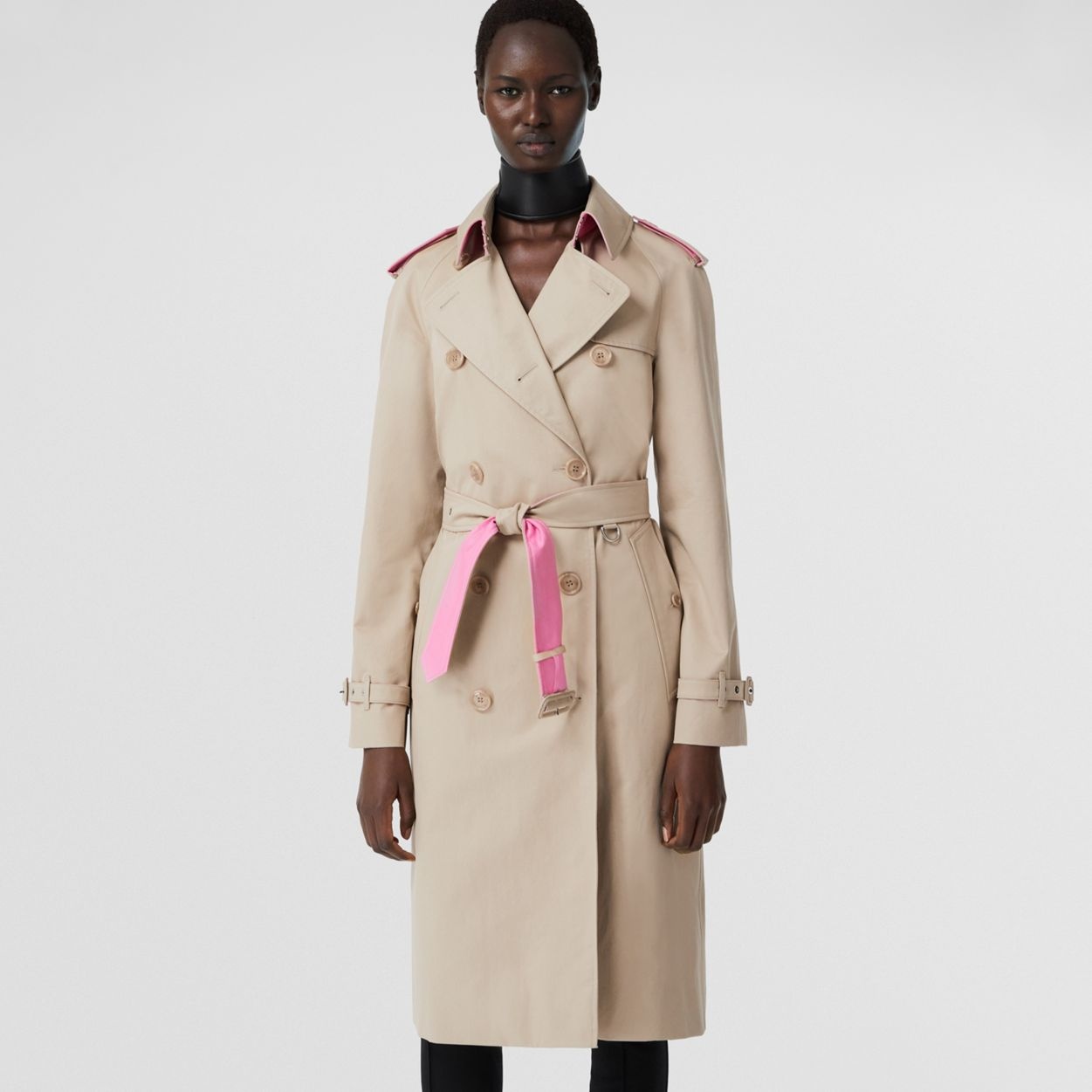 Contrast Trim Cotton Gabardine Trench Coat - 1