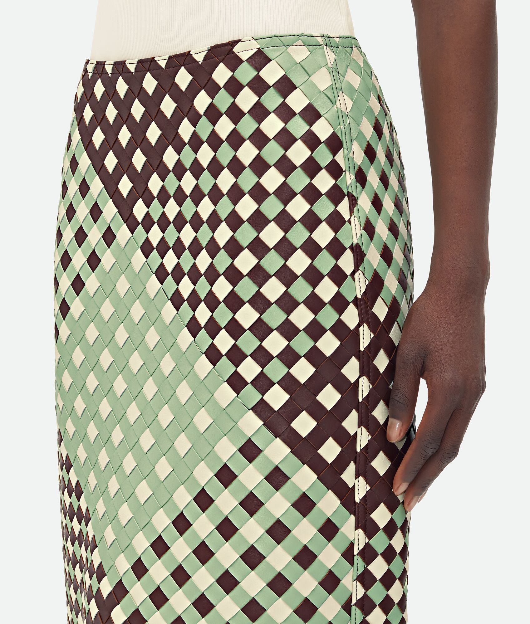 Tricolor Intrecciato Leather Skirt - 4