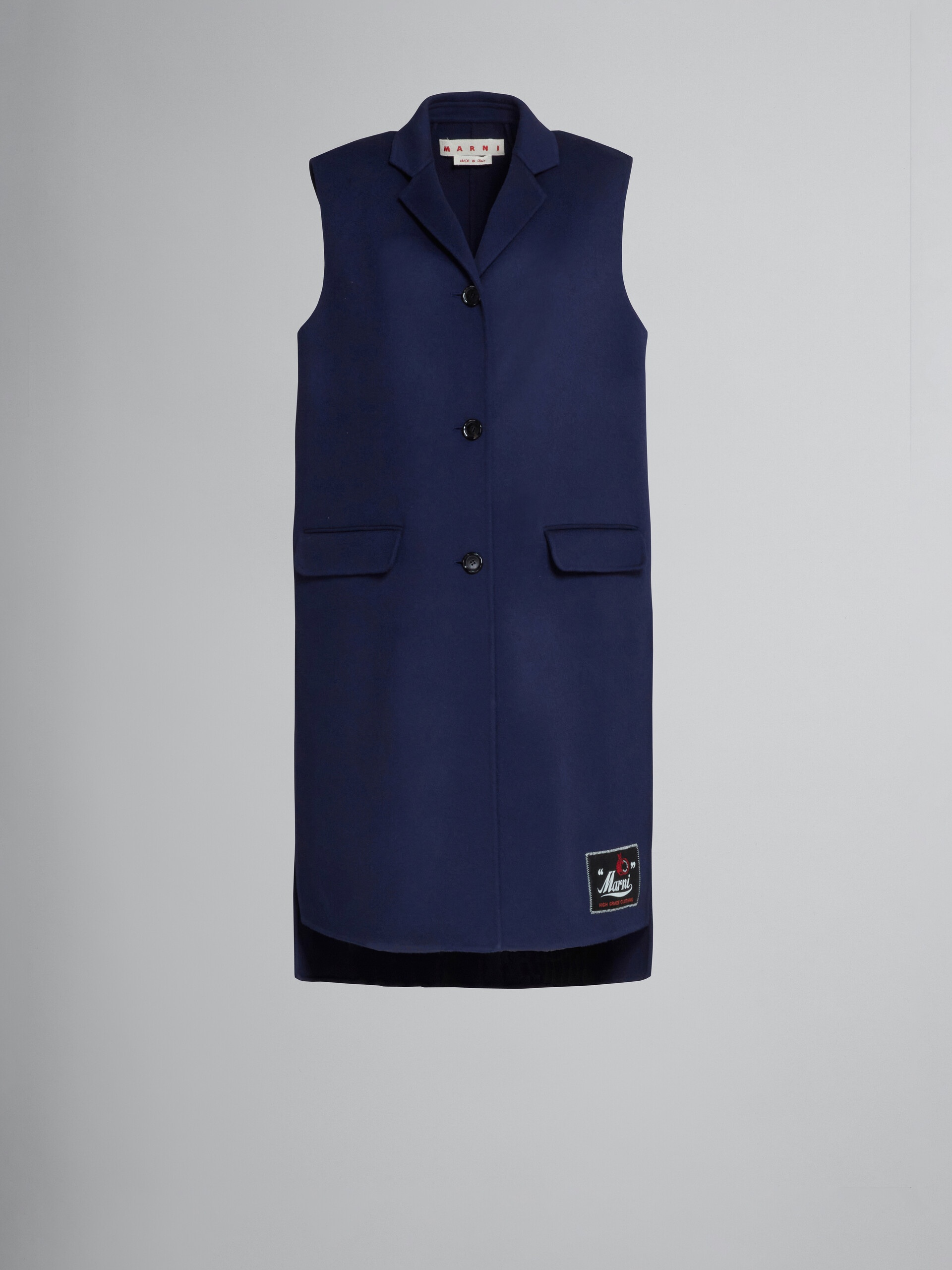LONG BLUE VEST IN WOOL AND CASHMERE - 1