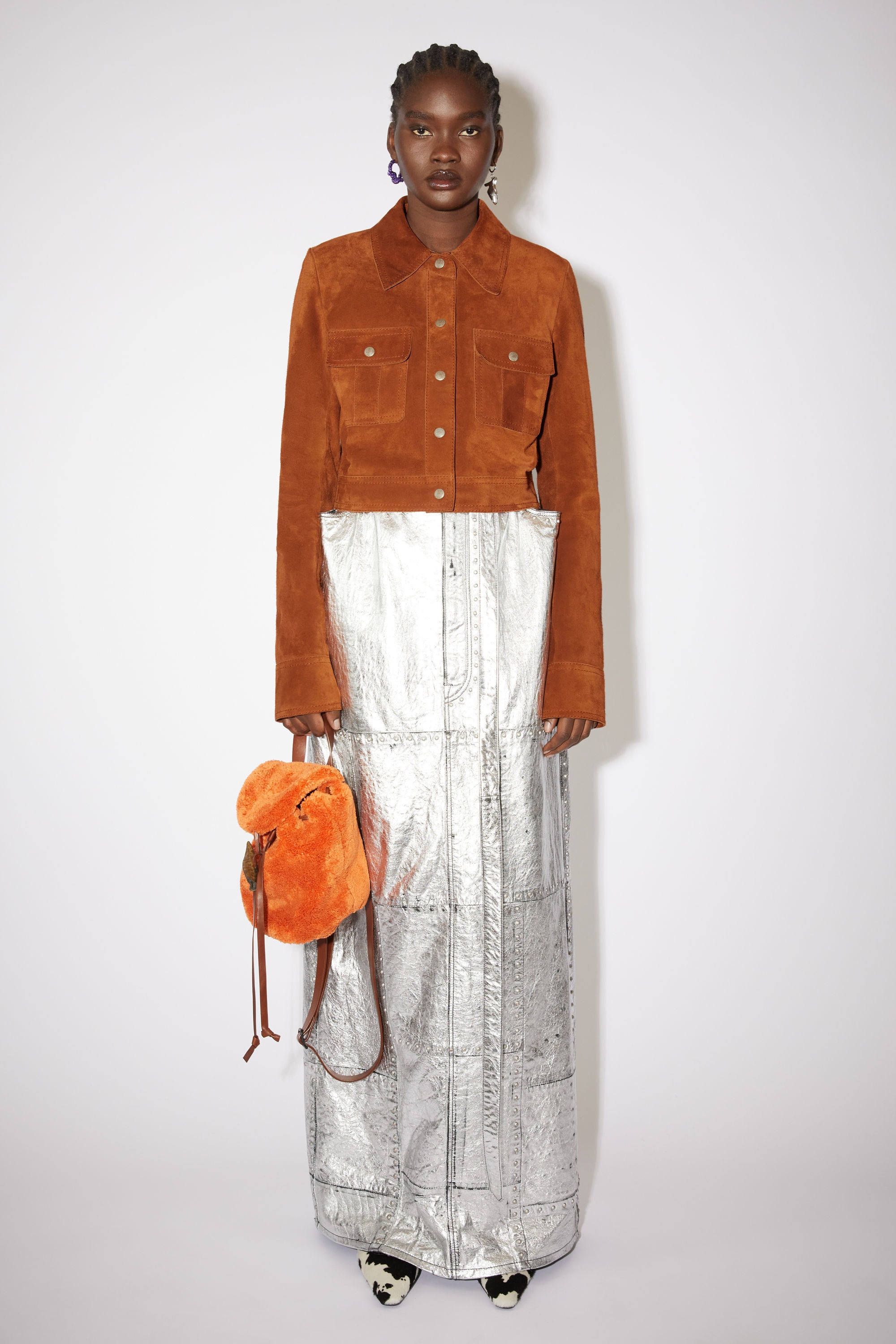 Suede leather cropped jacket - Rust orange - 2