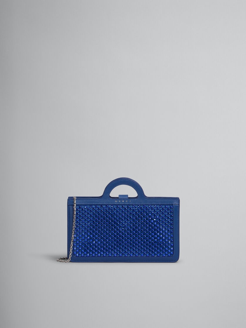BLUE RHINESTONE TROPICALIA LONG WALLET WITH CHAIN STRAP - 3