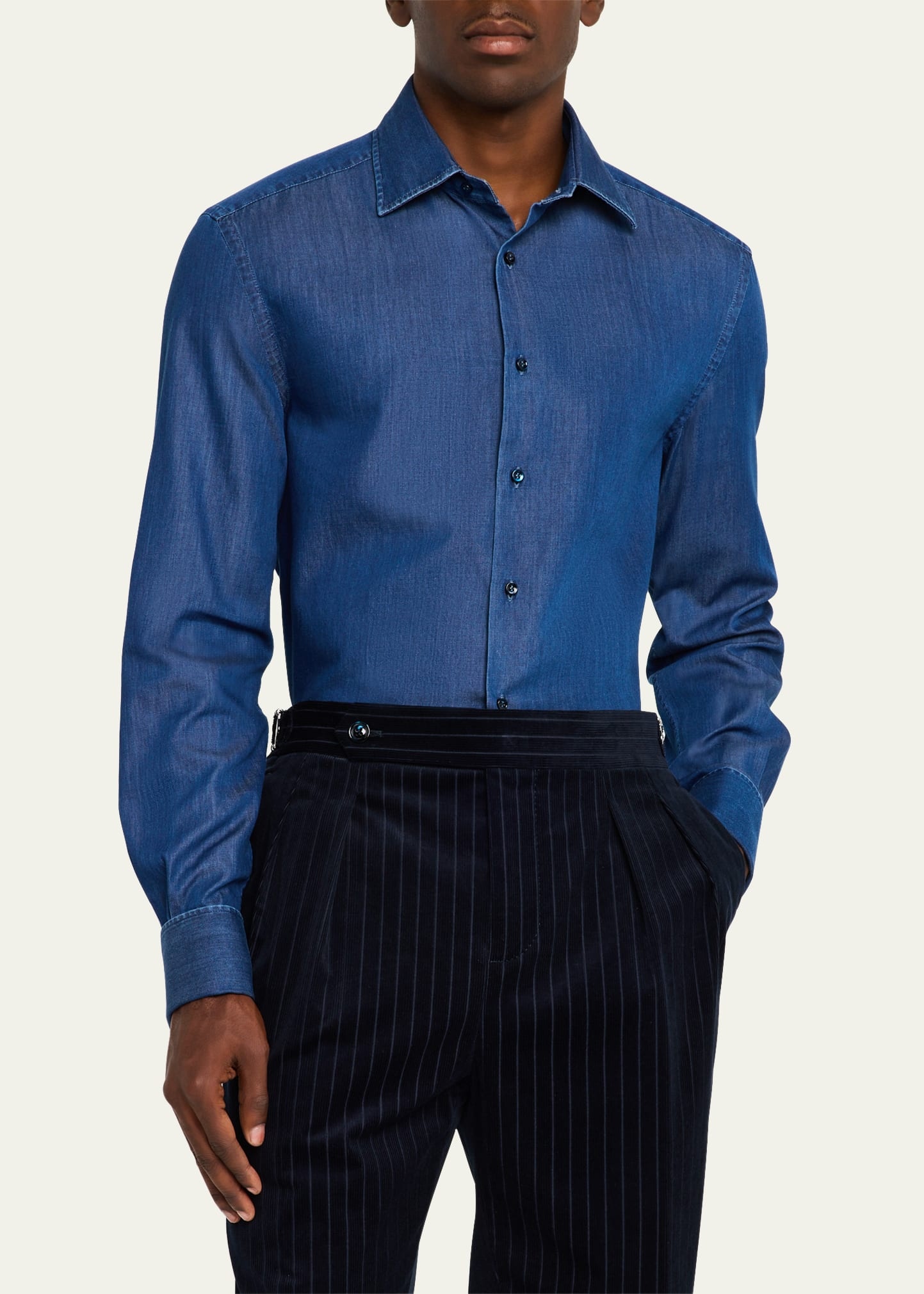 Men's Denim Tuxedo Shirt - 4