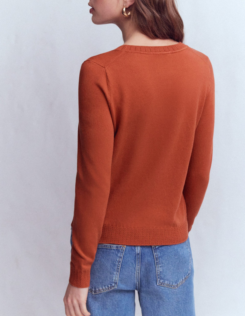 Emilia Cotton Crew Sweater-Roasted Chestnut Brown 4