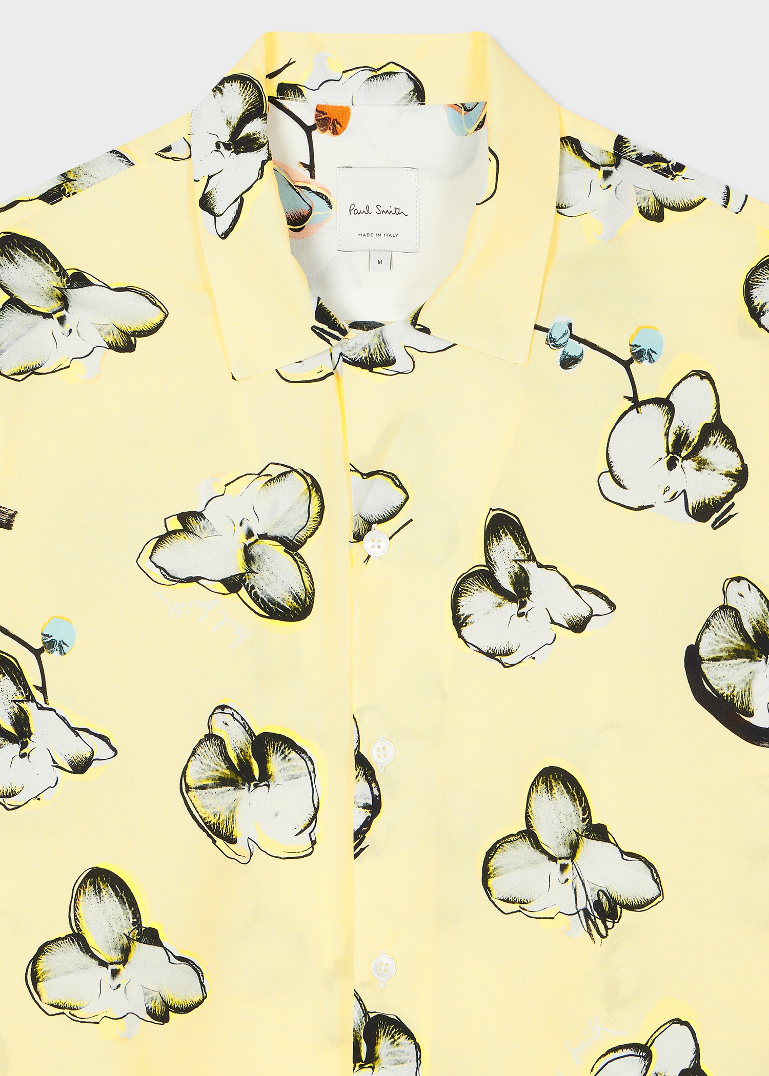 Yellow 'Orchid' Print Viscose-Blend Short-Sleeve Shirt - 3