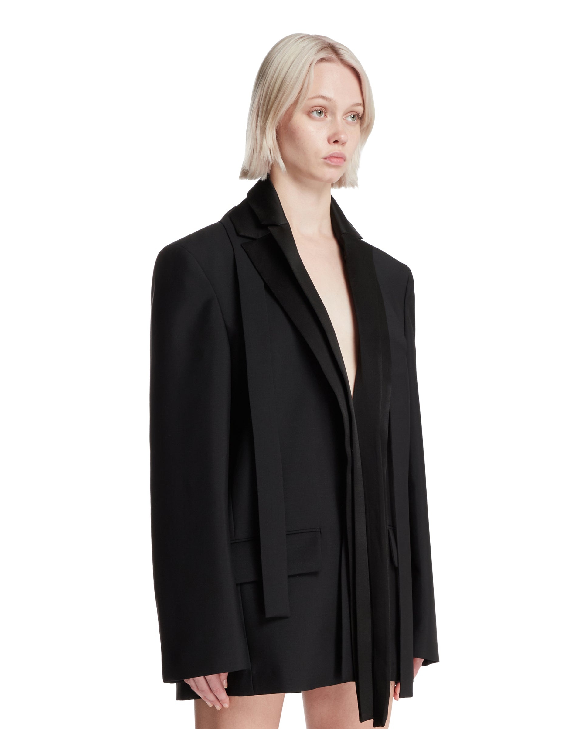 Black Deconstructed Blazer with Satin Lapels - 4